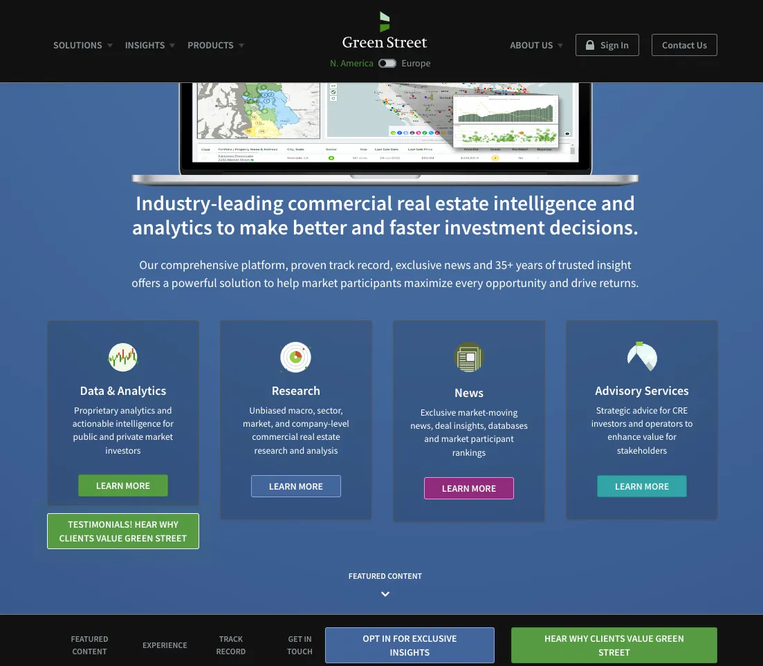 Green Street website showcasing its data platform